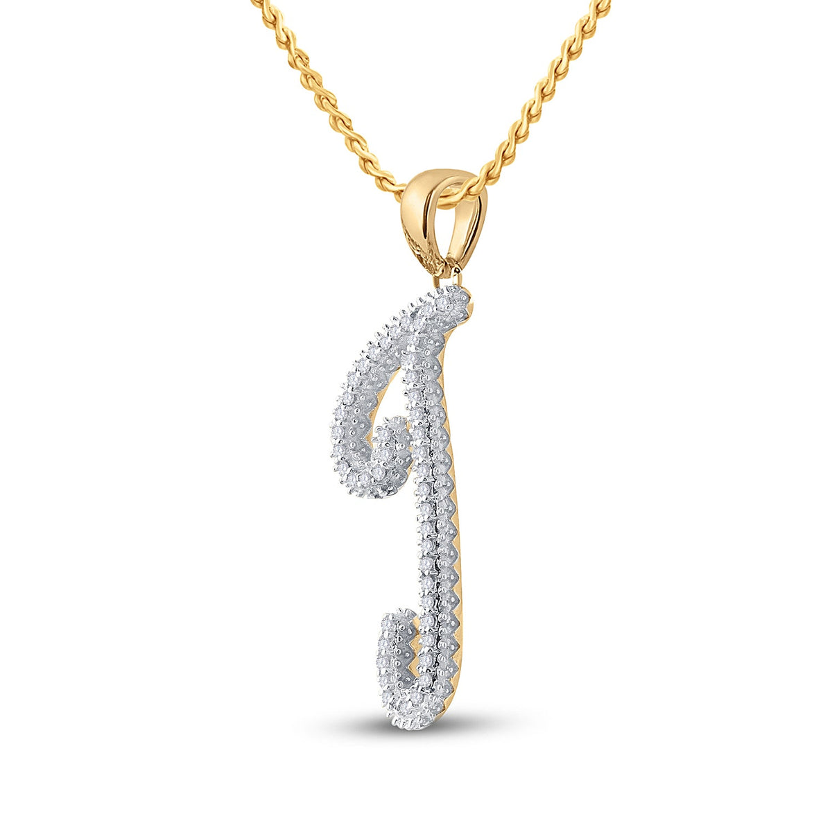 10K Yellow Gold Round Diamond J Initial Letter Pendant 1/6 Cttw - Splendid Jewellery