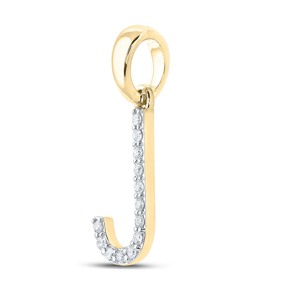14K Yellow Gold Round Diamond J Initial Letter Pendant 1/10 Cttw - Splendid Jewellery