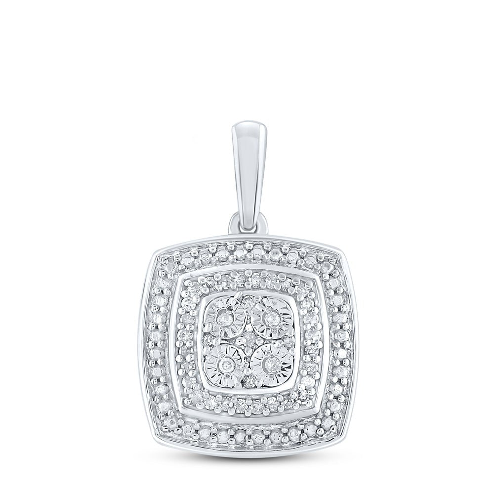 Sterling Silver Round Diamond Cushion Pendant 1/12 Cttw - Splendid Jewellery