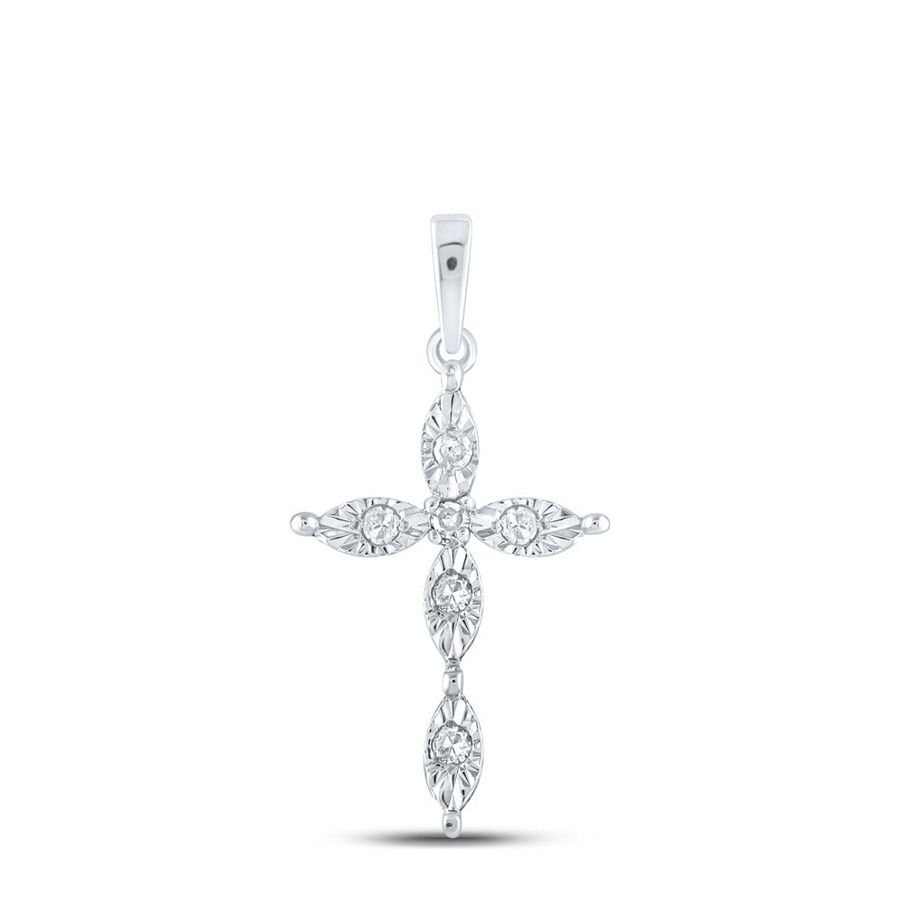 Sterling Silver Round Diamond Cross Pendant 1/20 Cttw - Splendid Jewellery