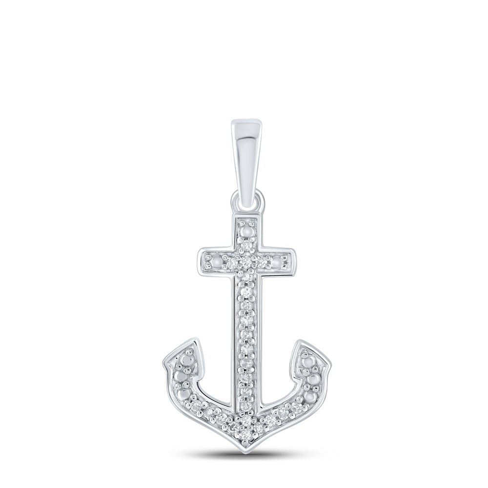 Sterling Silver Round Diamond Anchor Pendant 1/12 Cttw - Splendid Jewellery