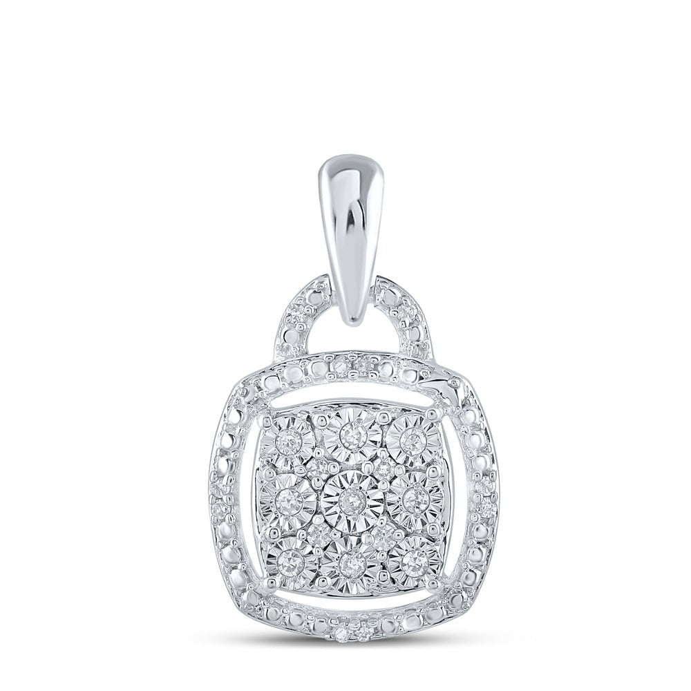 Sterling Silver Round Diamond Cushion Pendant 1/12 Cttw - Splendid Jewellery