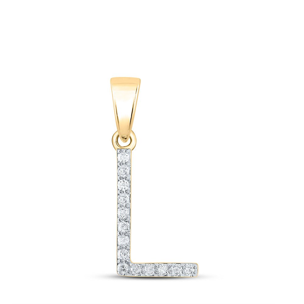14K Yellow Gold Round Diamond L Initial Letter Pendant 1/8 Cttw - Splendid Jewellery