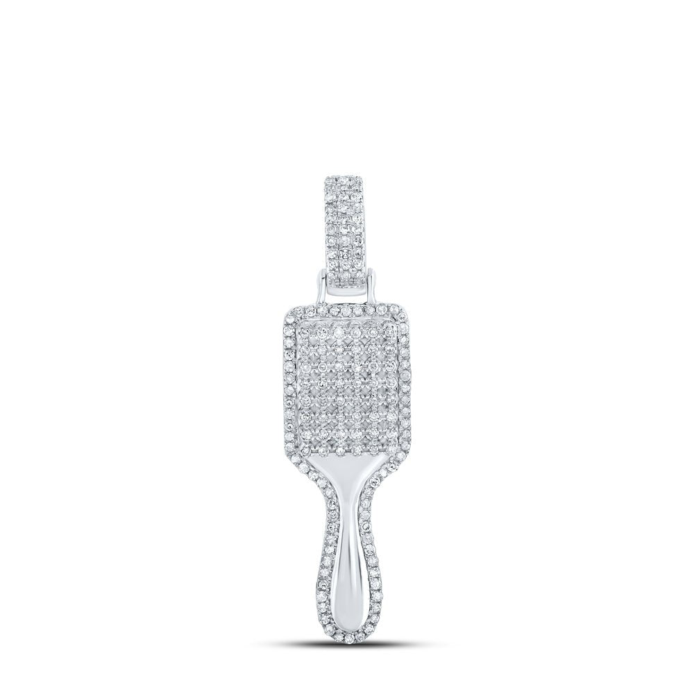 Sterling Silver Round Diamond Hair Brush Pendant 3/8 Cttw - Splendid Jewellery