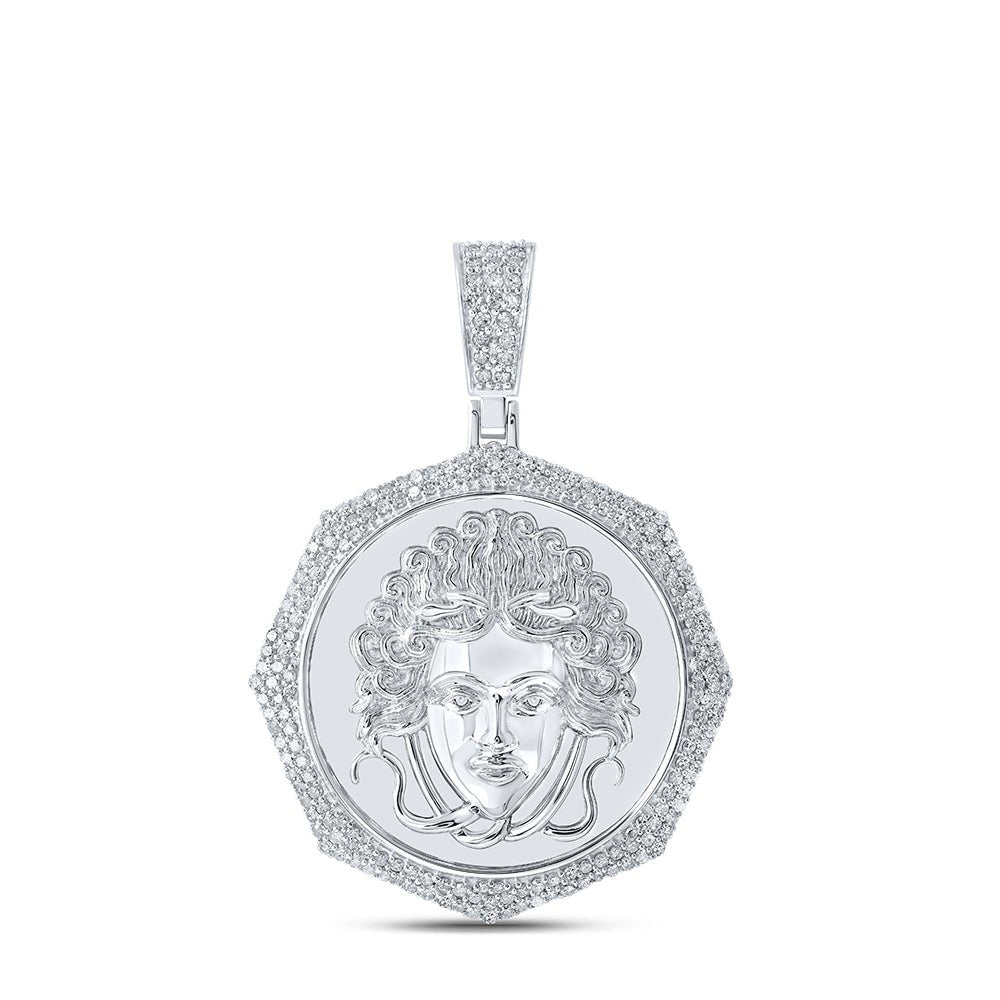 Sterling Silver Round Diamond P1 Medusa Charm Pendant 1 1/4 Cttw - Splendid Jewellery