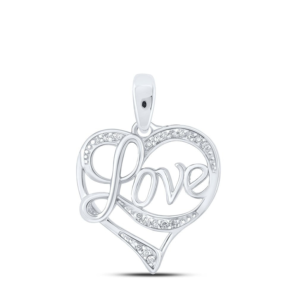 Sterling Silver Round Diamond Gift Heart Pendant 1/20 Cttw - Splendid Jewellery