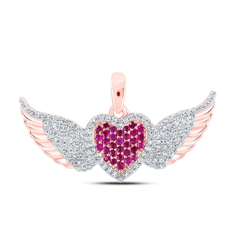 10K Rose Gold Round Natural Ruby Heart Pendant 1/4 Cttw - Splendid Jewellery