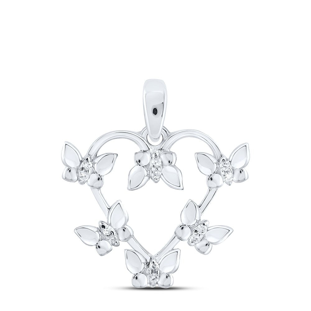 Sterling Silver Round Diamond Gift Heart Pendant 1/20 Cttw - Splendid Jewellery