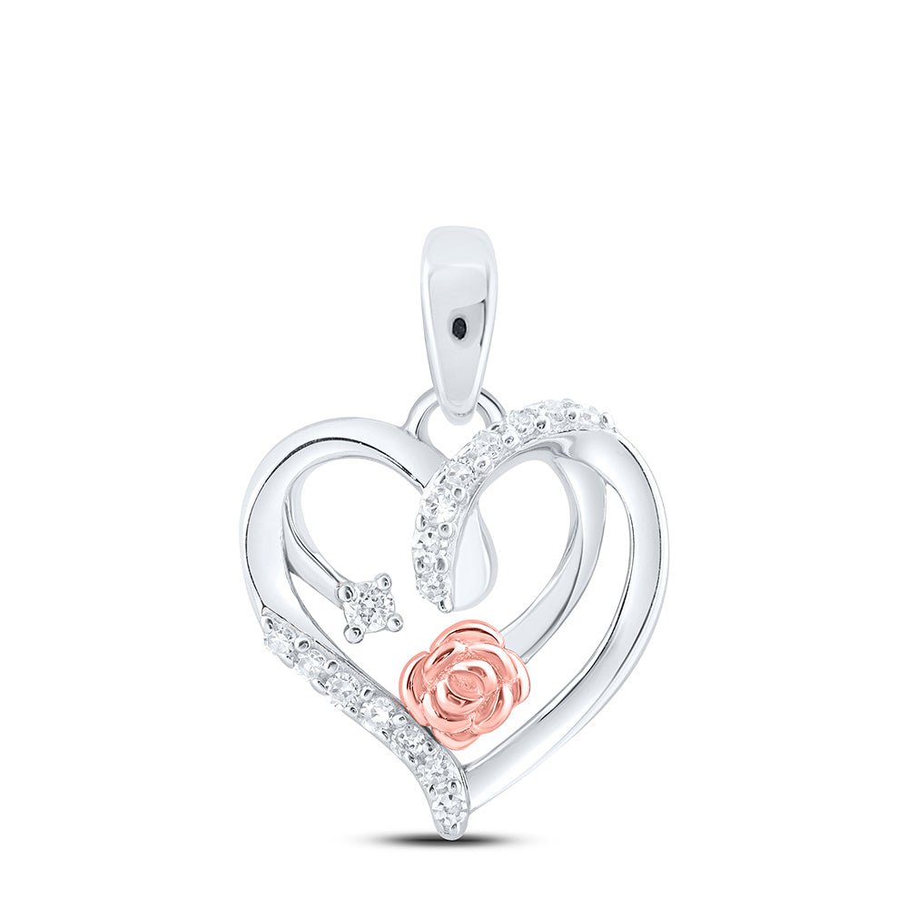 Sterling Silver Round Diamond Gift Heart Pendant 1/12 Cttw - Splendid Jewellery