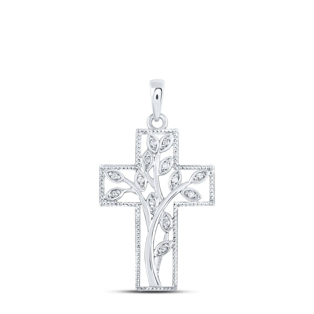 Sterling Silver Round Diamond Cross Pendant 1/12 Cttw - Splendid Jewellery