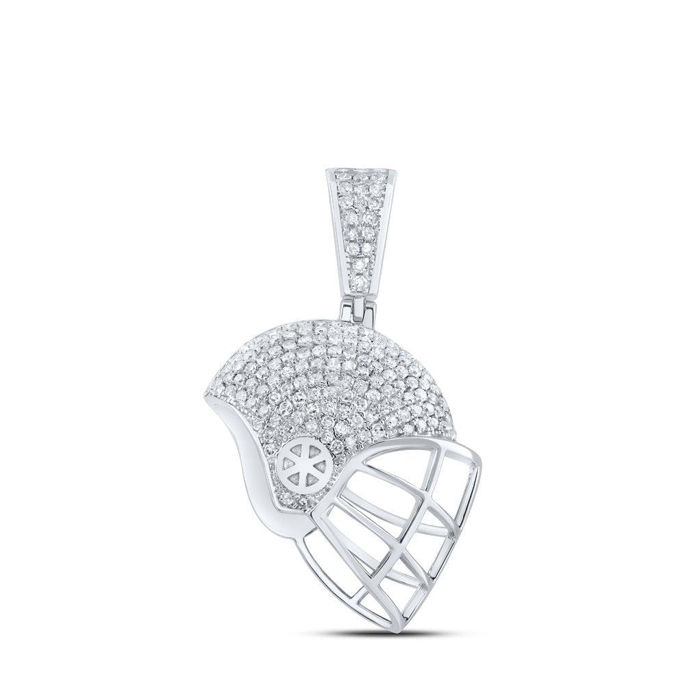 Sterling Silver Round Diamond Sports Helmet Pendant 3/4 Cttw - Splendid Jewellery