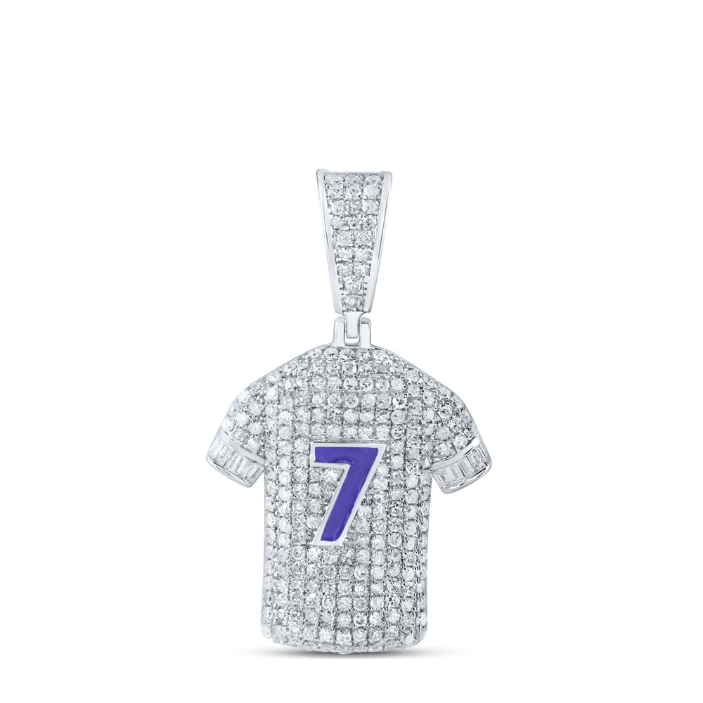 Sterling Silver Baguette Diamond P1 Gift Sports T-Shirt Charm Pendant 1 1/4 Cttw - Splendid Jewellery