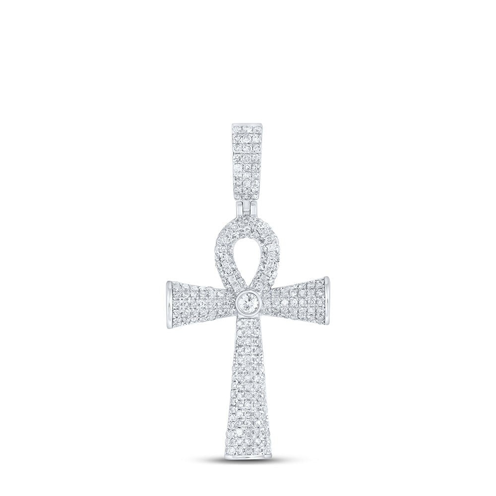 Sterling Silver Round Diamond Ankh Cross Charm Pendant 1 Cttw - Splendid Jewellery