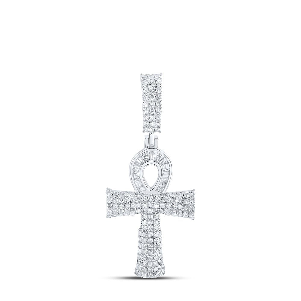 Sterling Silver Baguette Diamond Ankh Cross Pendant 3/4 Cttw - Splendid Jewellery