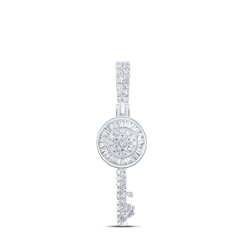 Sterling Silver Round Diamond Key Pendant 3/8 Cttw - Splendid Jewellery