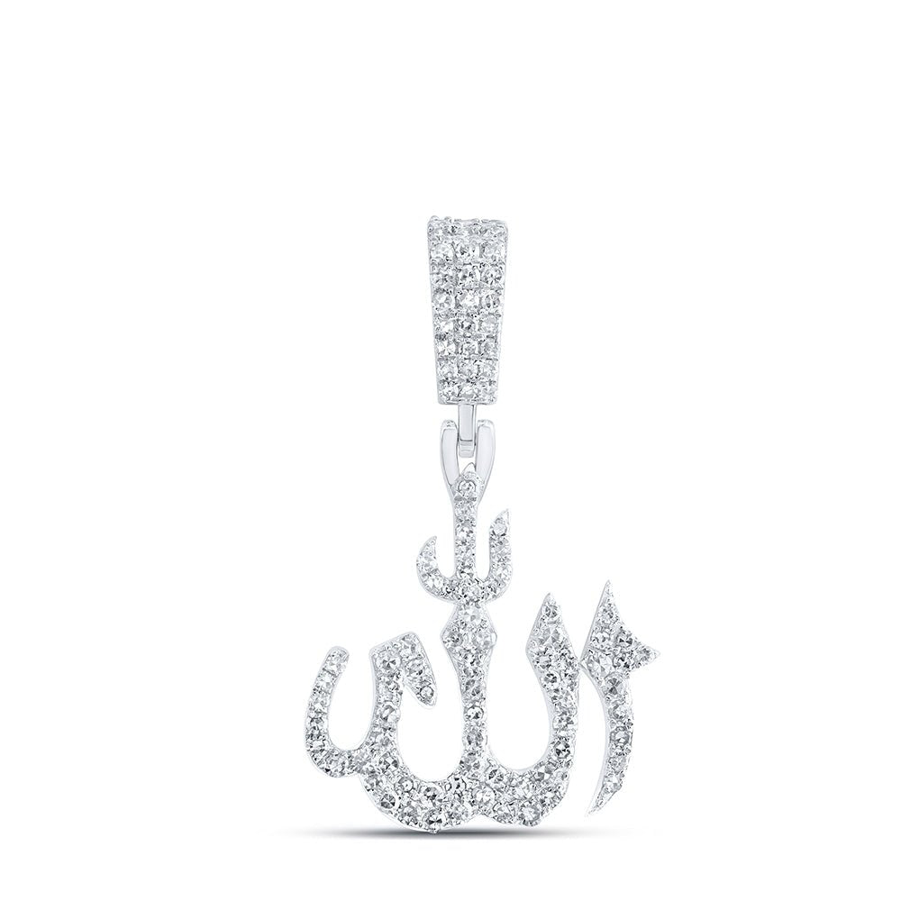Sterling Silver Round Diamond Allah Pendant 5/8 Cttw - Splendid Jewellery