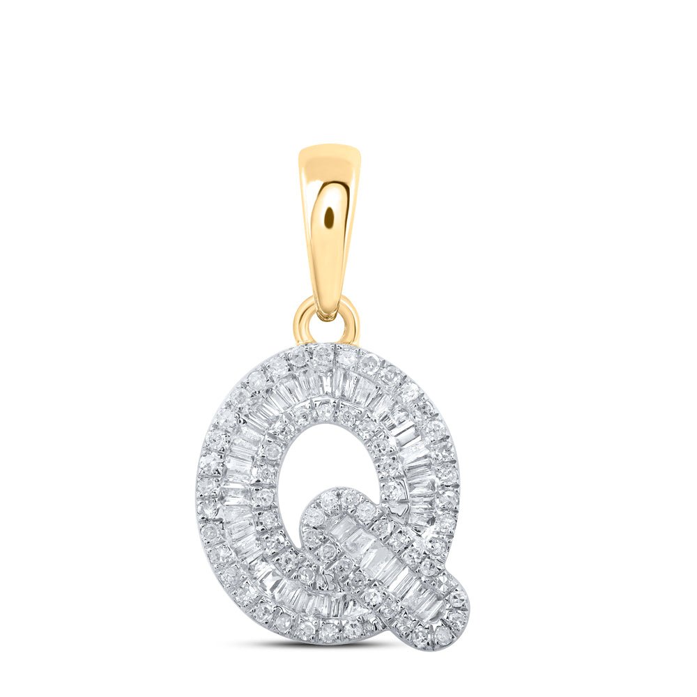10K Yellow Gold Baguette Diamond Q Initial Letter Pendant 3/8 Cttw - Splendid Jewellery