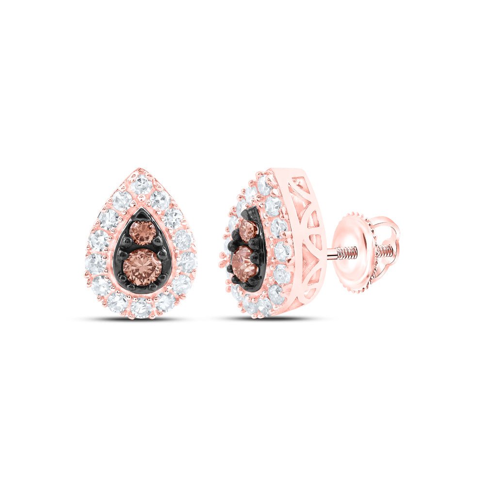 10K Rose Gold Round Brown Diamond Earrings - Splendid Jewellery
