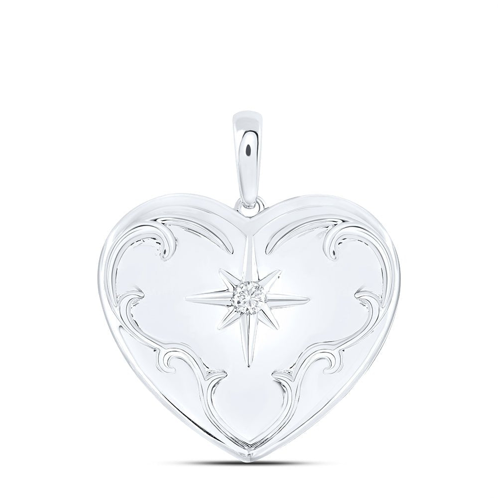 Sterling Silver Round Diamond Heart Locket 1/12 Cttw - Splendid Jewellery