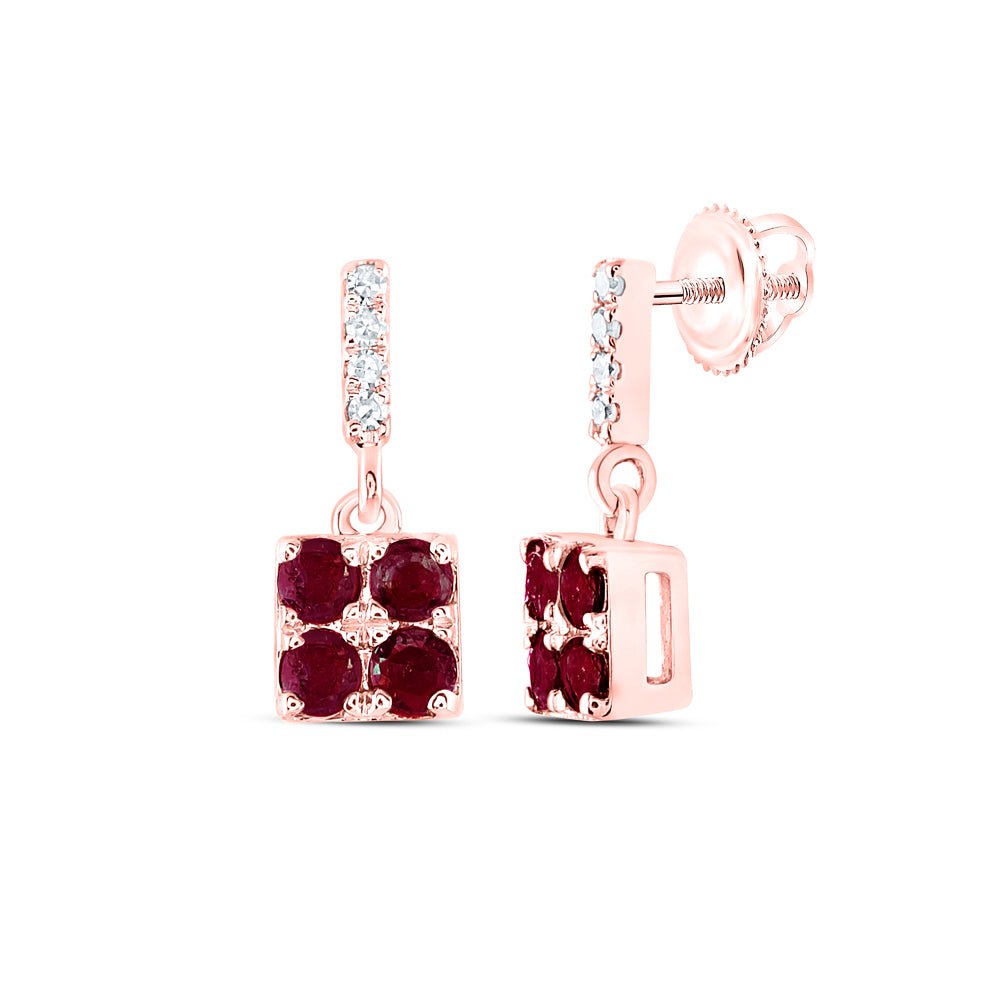 14K Rose Gold Round Ruby Earrings - Splendid Jewellery