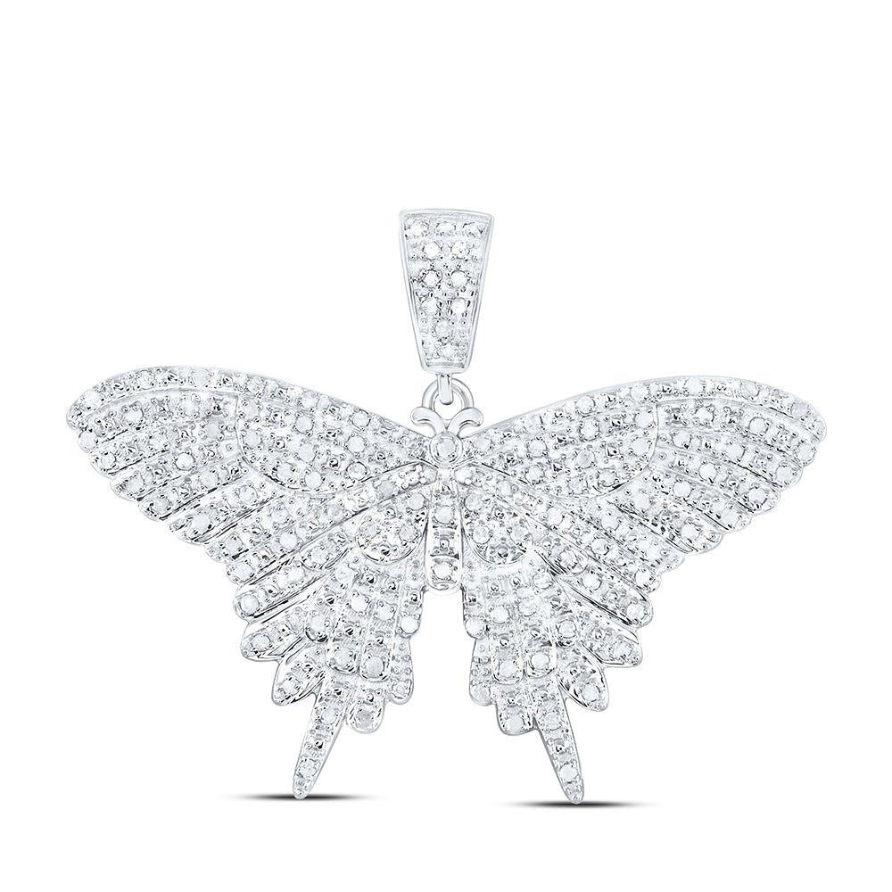Sterling Silver Round Diamond Gift Butterfly Pendant 3/4 Cttw - Splendid Jewellery