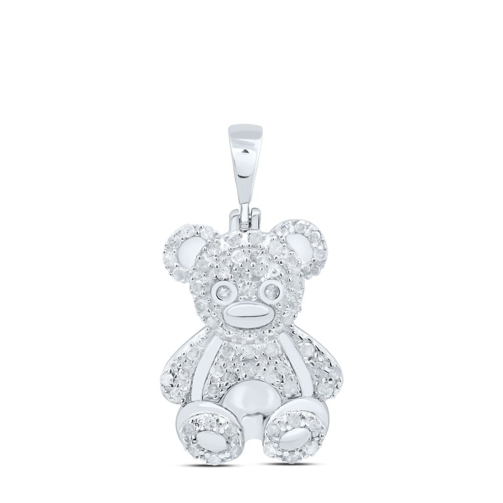 Sterling Silver Diamond P4 Gift Teddy Bear Pendant 3/8 Cttw - Splendid Jewellery