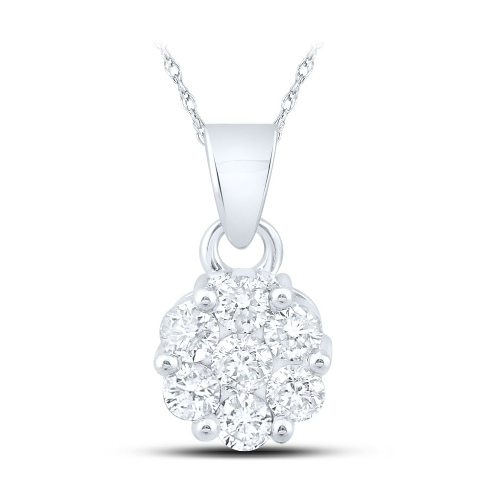 14K White Gold Round Diamond Nke Flower Fashion Pendant 1 Cttw - Splendid Jewellery