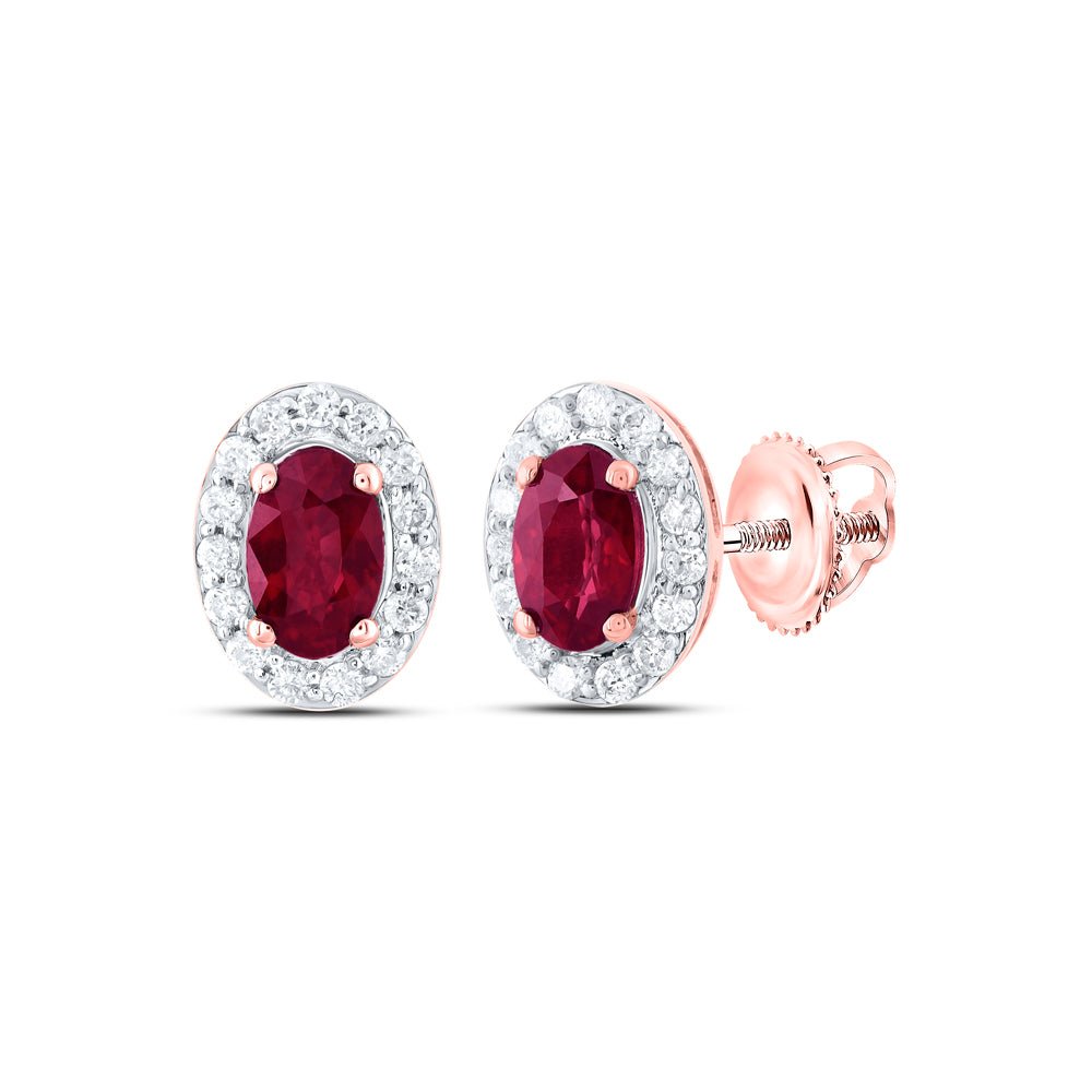 Oval Ruby Earrings in 14K Rose Gold - Splendid Jewellery