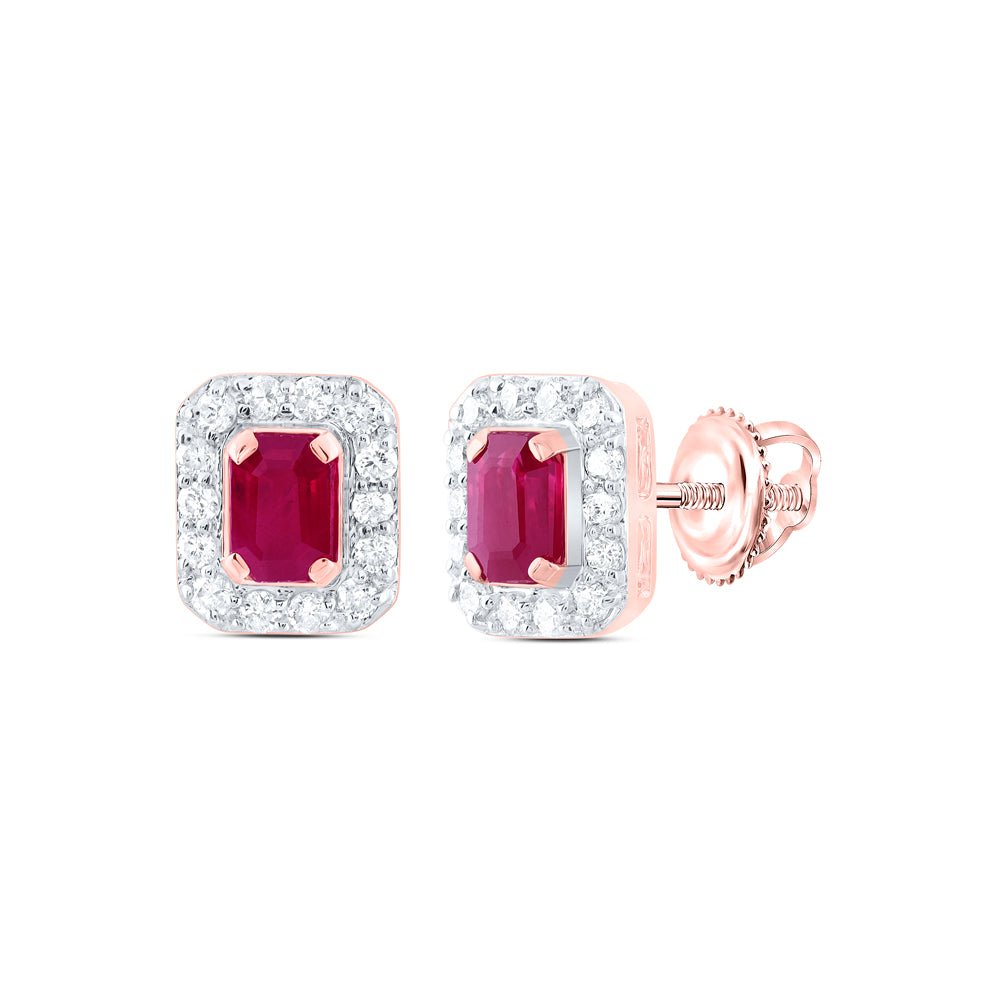 14K Rose Gold Elegant Stud Earrings with Ruby - Splendid Jewellery