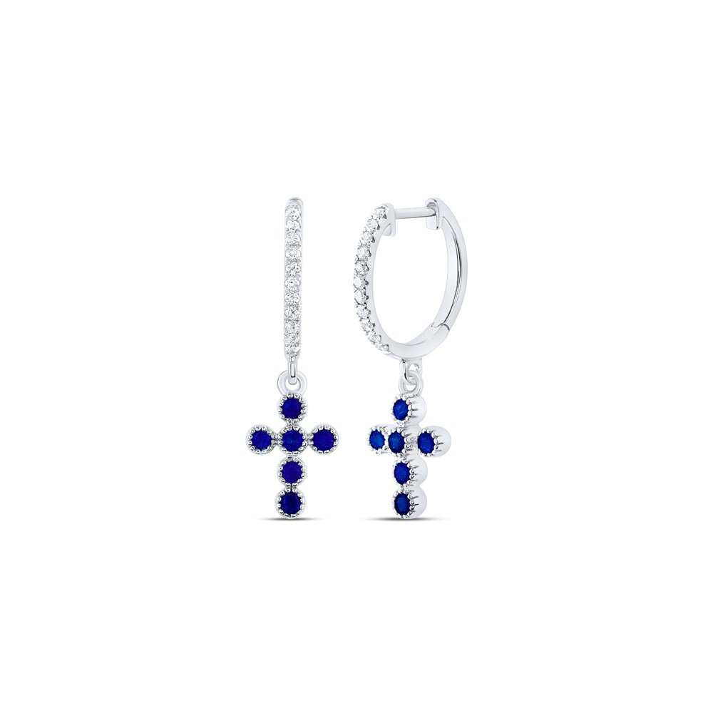 14K White Gold Blue Sapphire Earrings for Everyday Wear with Fine Detail - Splendid Jewellery