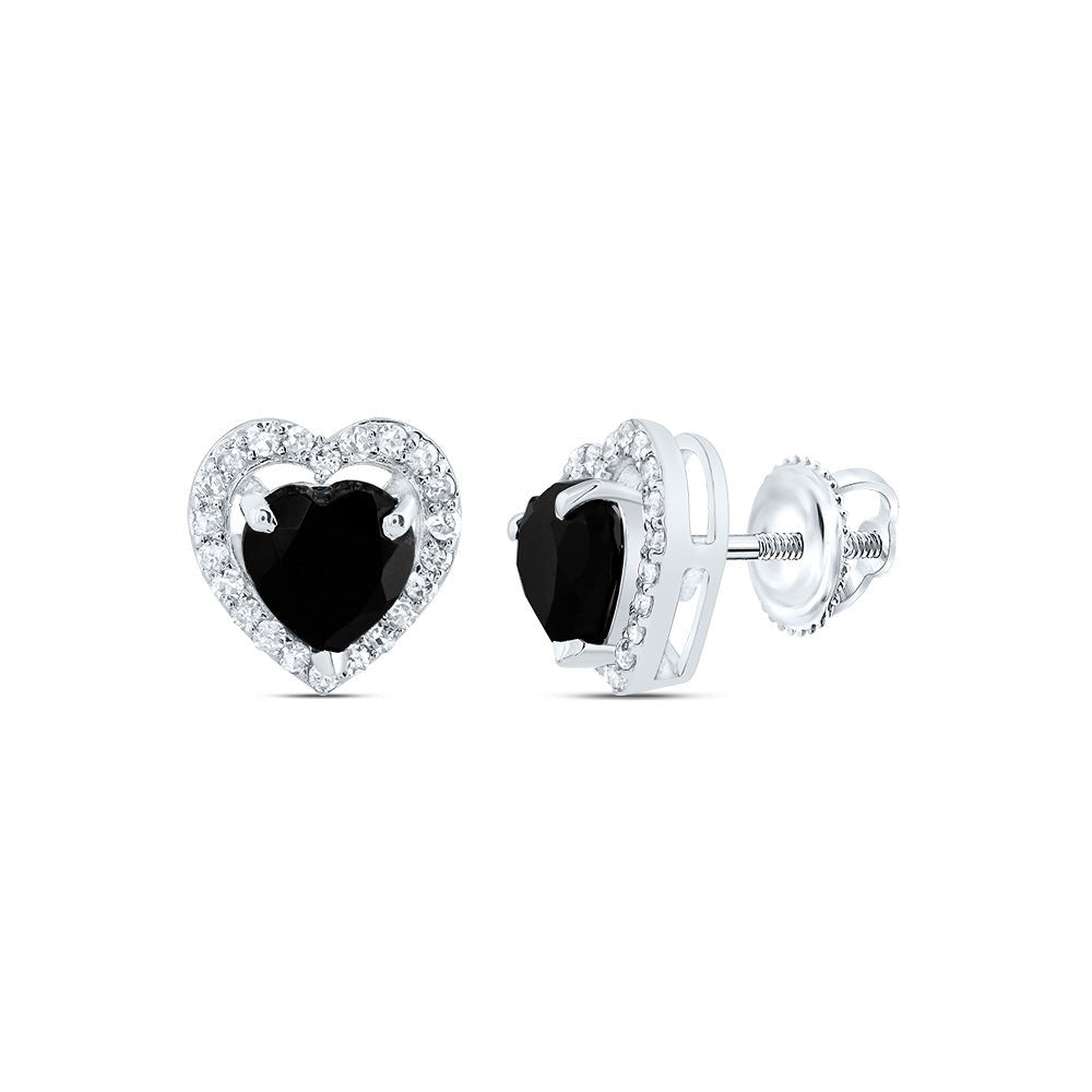 Heart Diamond Earrings in 10K White Gold with Fine Detail - Splendid Jewellery