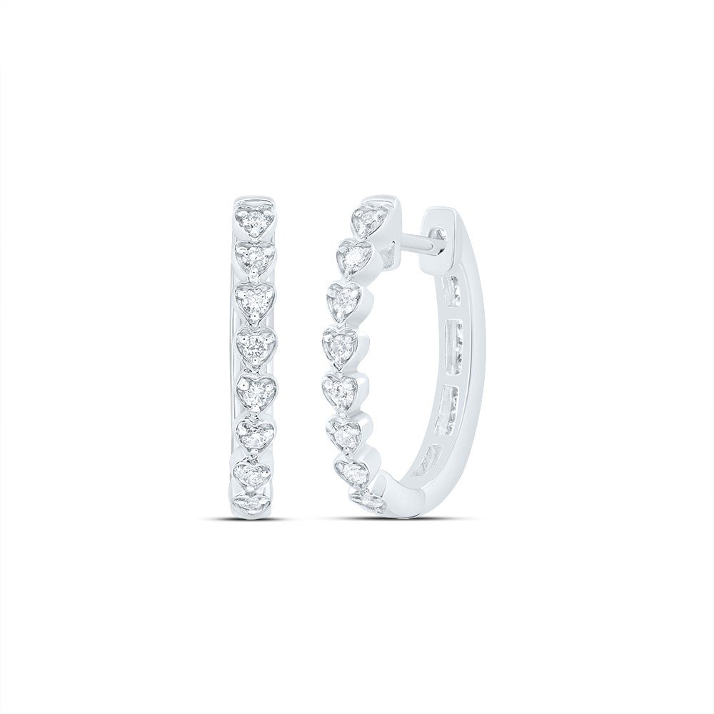 10K White Gold Heart Diamond Hoop Earrings - Splendid Jewellery