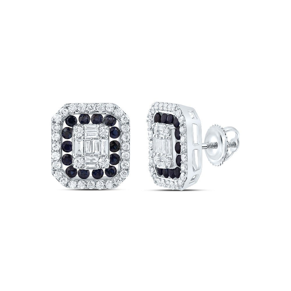 14K White Gold Modern Blue Sapphire Earrings with Fine Detail - Splendid Jewellery