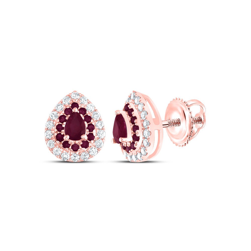 Pear Ruby Earrings in 14K Rose Gold - Splendid Jewellery