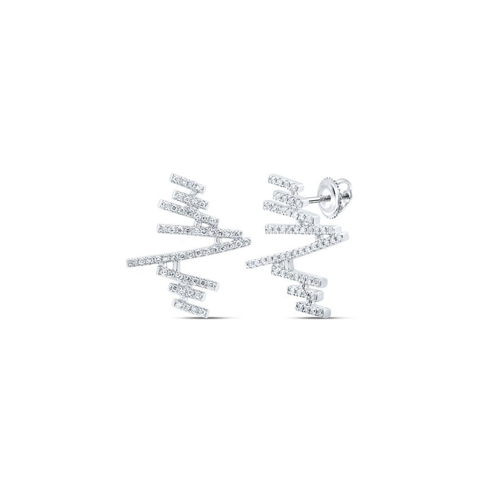 Abstract Brilliance: 10kt White Gold Womens Round Diamond Bar Earrings - Splendid Jewellery