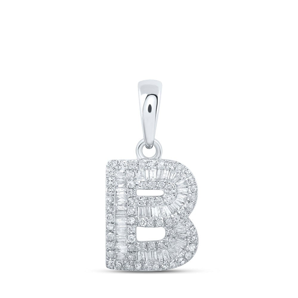 Baguette Brilliance: 10kt White Gold Diamond Initial Pendant - Splendid Jewellery