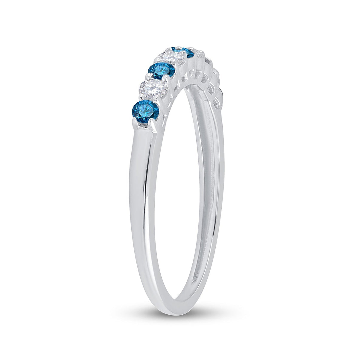 Blue Diamond Elegance | 10kt White Gold Womens Round Blue Color Enhanced Diamond Band Ring 1/2 Cttw | Splendid Jewellery - Splendid Jewellery