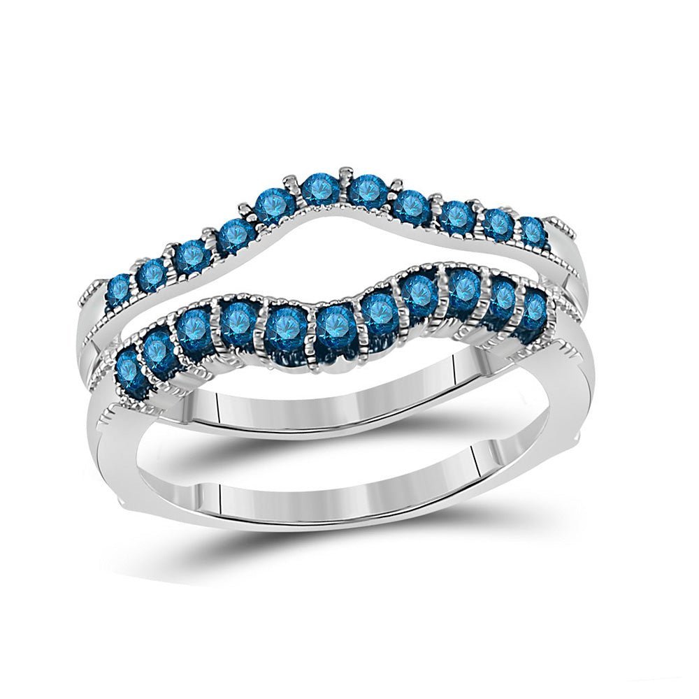 Blue Diamond Elegance: 14kt White Gold Womens Round Blue Color Enhanced Diamond Wrap Enhancer Wedding Band 1/3 Cttw - Splendid Jewellery