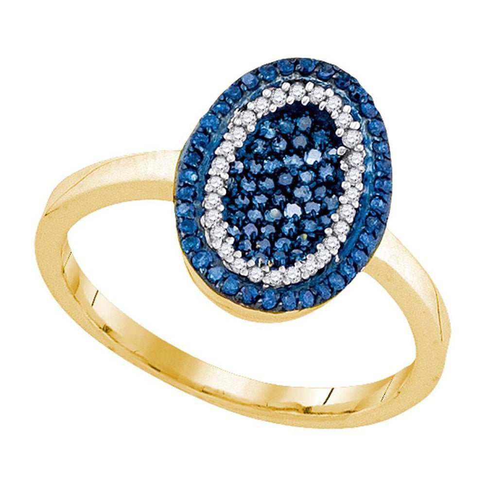 Blue Diamond Oval Cluster Ring in 10kt Yellow Gold | Splendid Jewellery - Splendid Jewellery