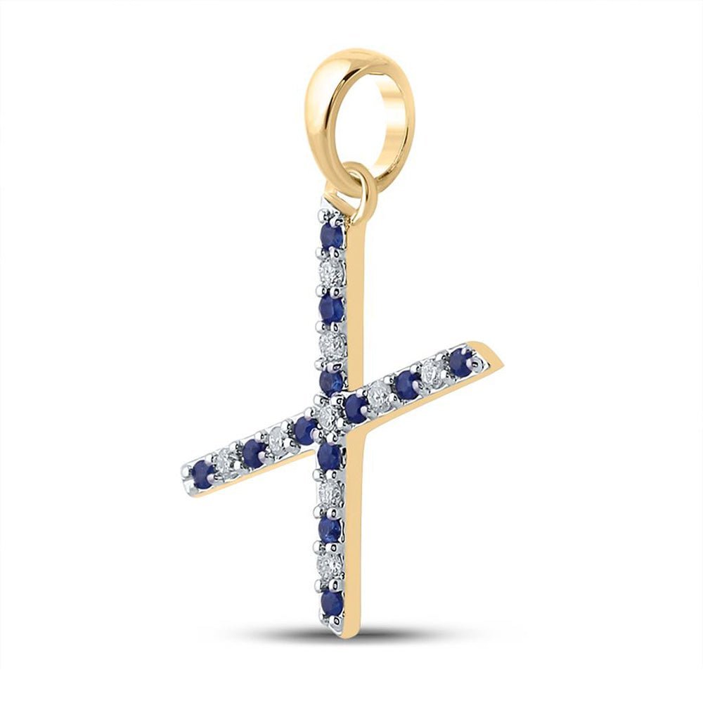 Blue Sapphire Diamond Initial Pendant | 10kt Yellow Gold Personalized Letter Necklace | Splendid Jewellery - Splendid Jewellery