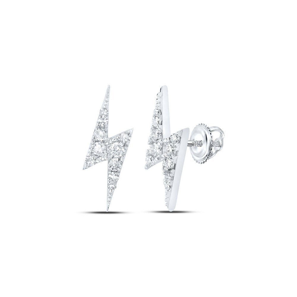 Bolt Lightning Stud Earrings in 10kt White Gold with 1/6 Ct.t.w. Round Diamonds - Splendid Jewellery