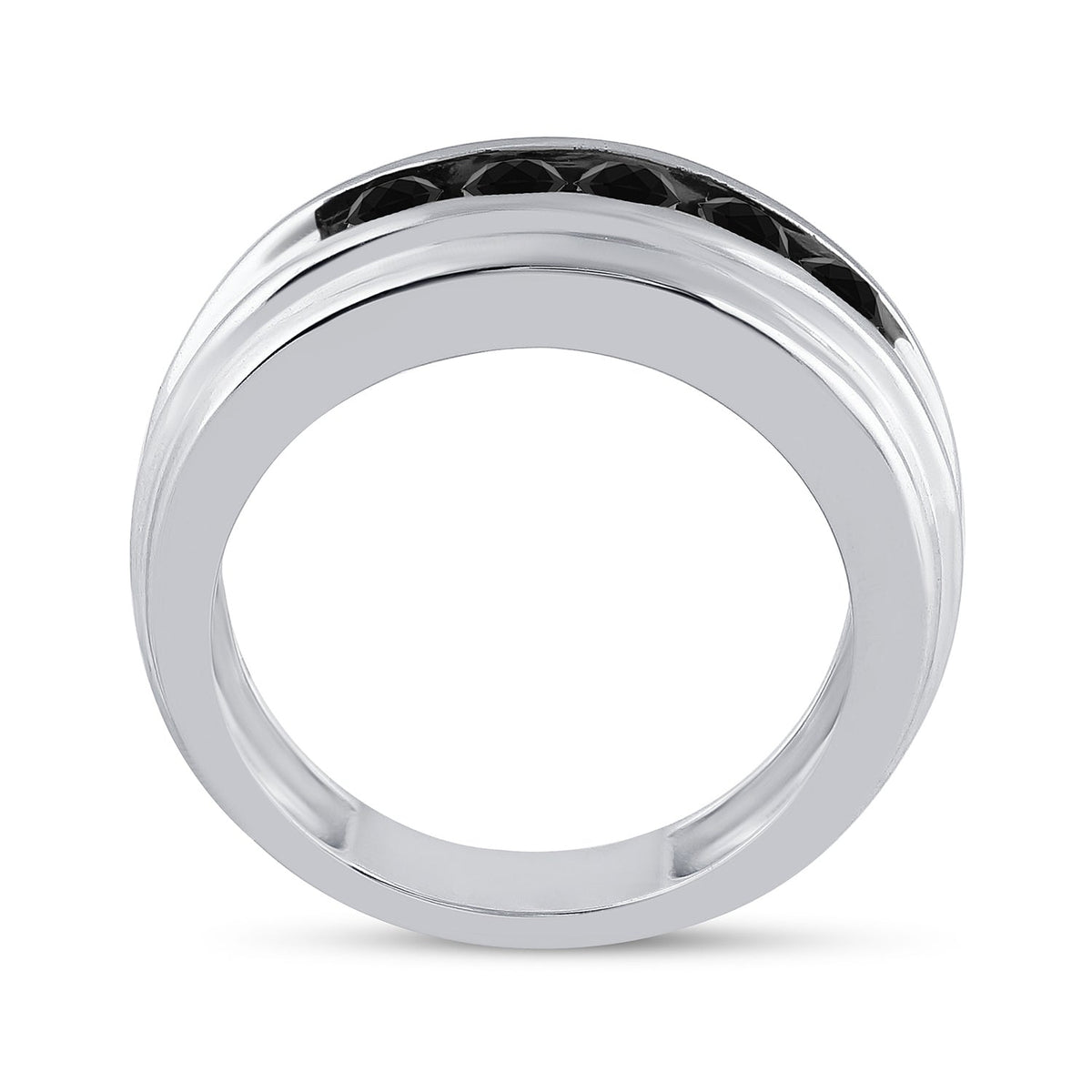 Captivating Black Diamond Channel Set Men's Ring in 10kt White Gold - 1 Cttw - Splendid Jewellery