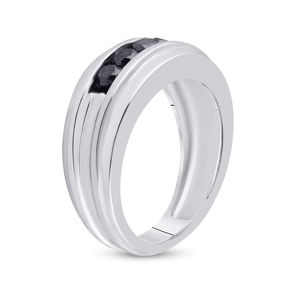 Captivating Black Diamond Channel Set Men's Ring in 10kt White Gold - 1 Cttw - Splendid Jewellery