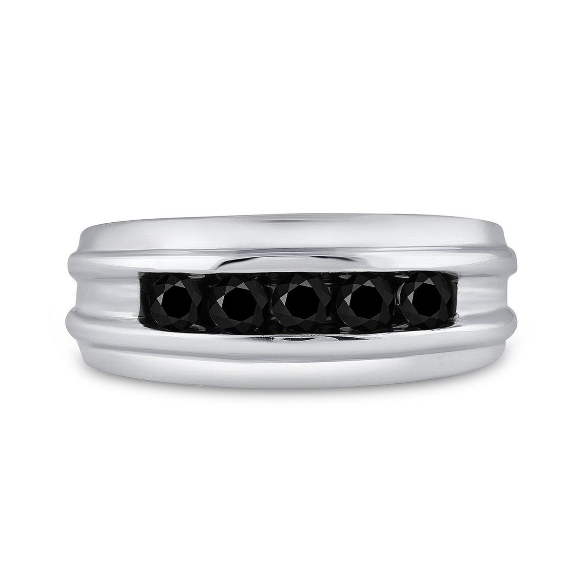 Captivating Black Diamond Channel Set Men's Ring in 10kt White Gold - 1 Cttw - Splendid Jewellery