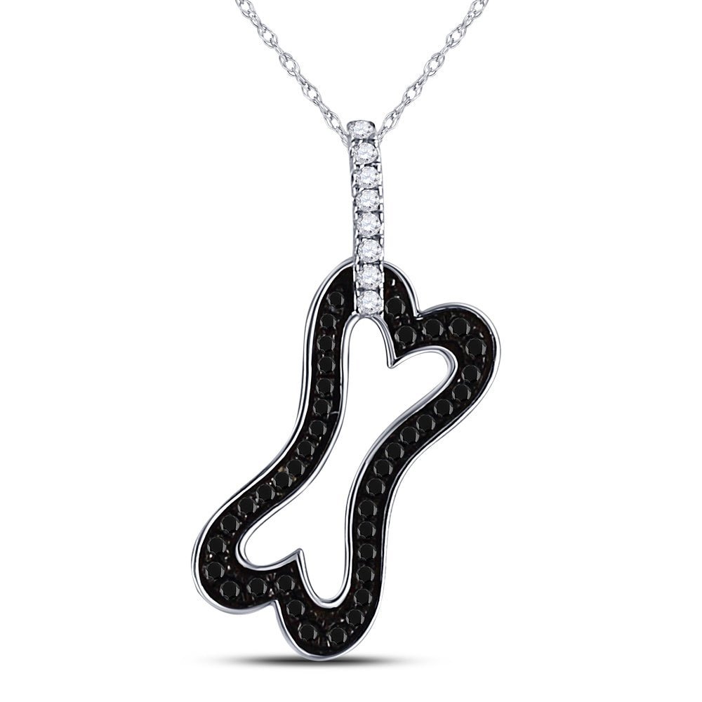 Captivating Black Diamond Dog Bone Pendant in 10kt White Gold - Splendid Jewellery