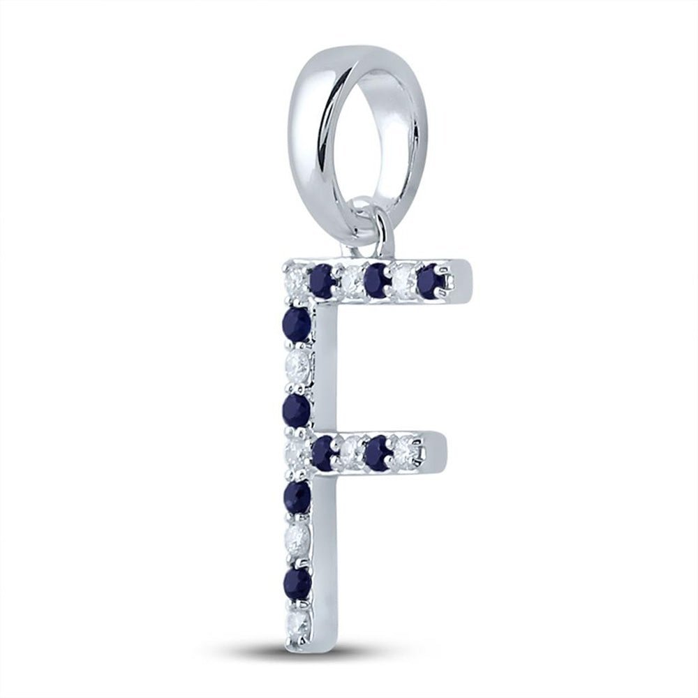 Captivating Blue Sapphire & Diamond Initial Pendant in 10kt White Gold - Splendid Jewellery