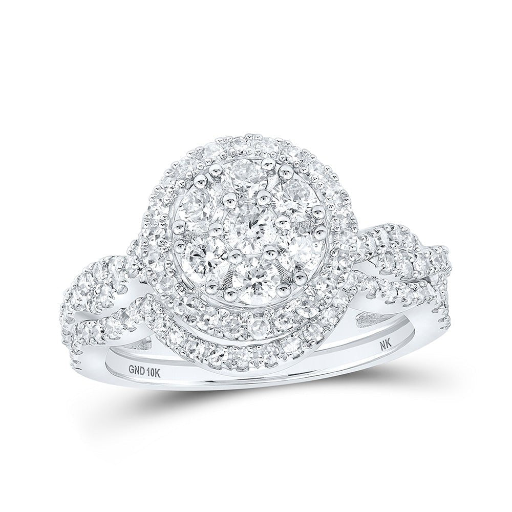 Captivating Brilliance: 10kt White Gold Diamond Cluster Bridal Wedding Ring Band Set 1 Cttw - Splendid Jewellery