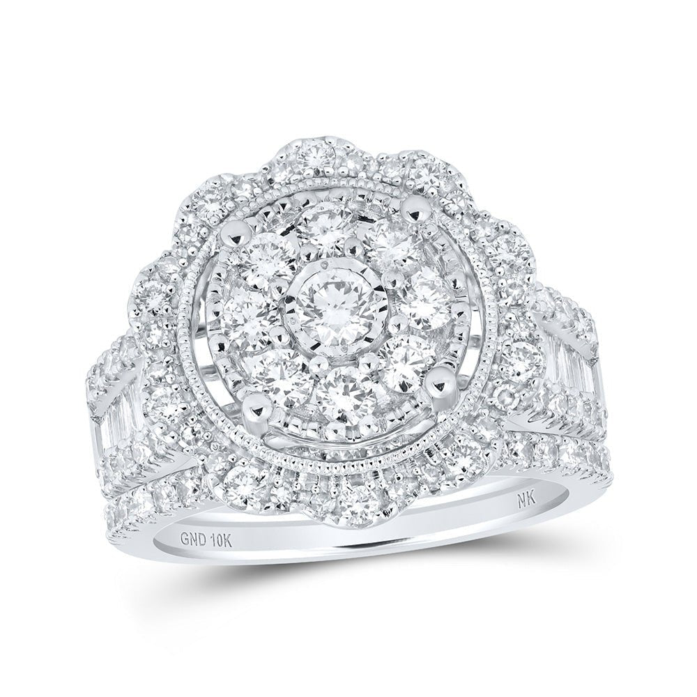 Captivating Brilliance: 10kt White Gold Diamond Cluster Wedding Ring Band Set - Splendid Jewellery