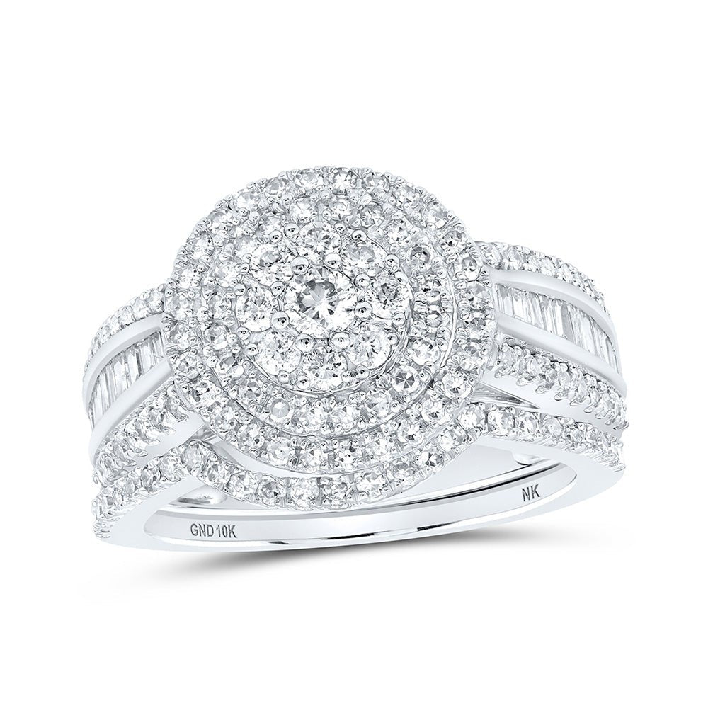 Captivating Brilliance: 10kt White Gold Round Diamond Cluster Bridal Wedding Ring Band Set 1 - 1/4 Cttw - Splendid Jewellery