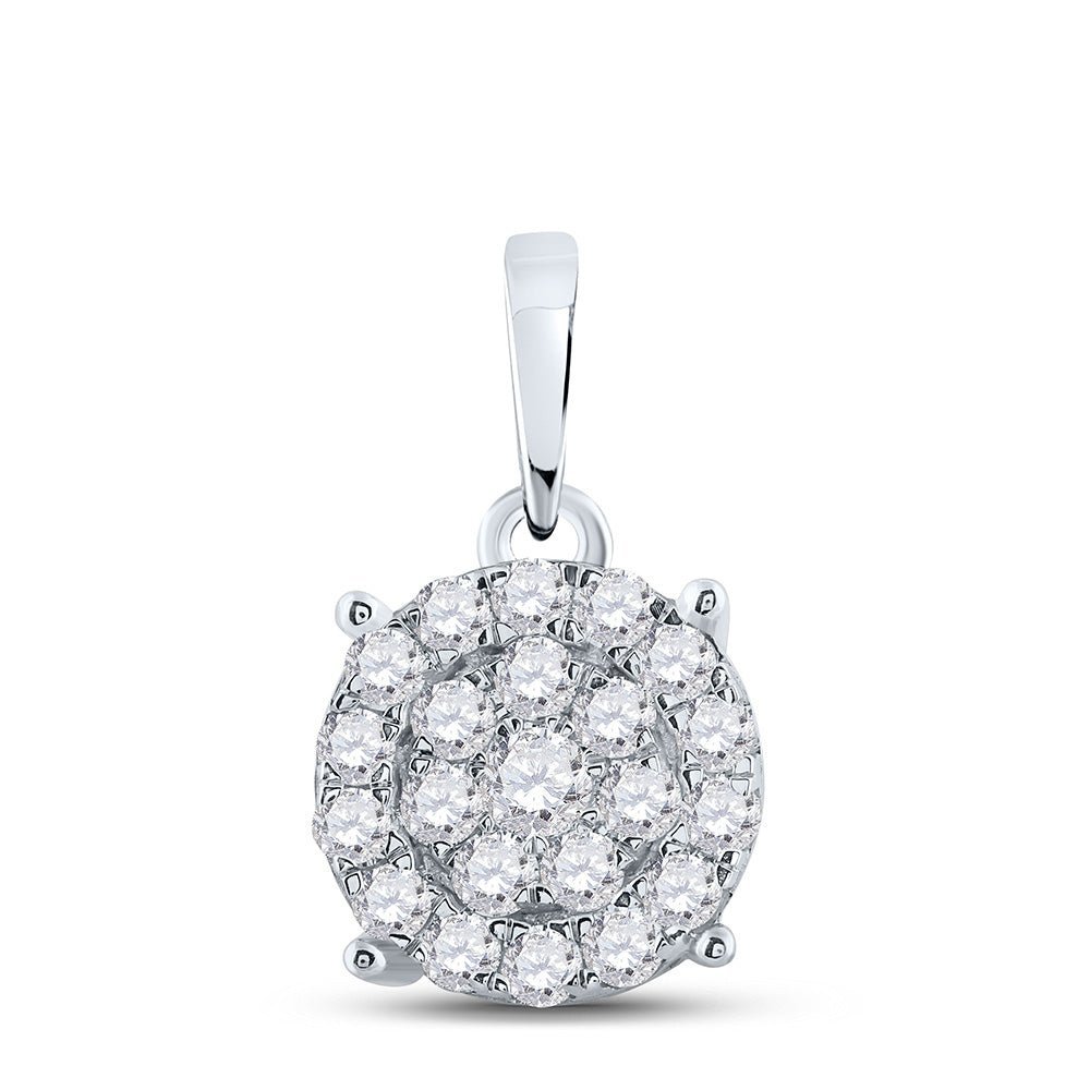 Captivating Brilliance: 10kt White Gold Round Diamond Cluster Pendant 1 - 1/2 Cttw - Splendid Jewellery